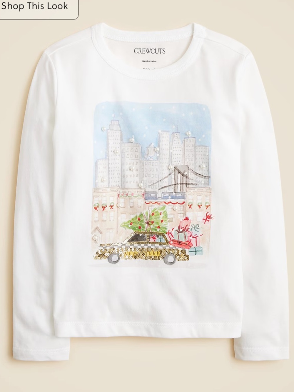 J Crew Crewcuts Girls' long-sleeve NYC holiday graphic T-shirt with sequins - Picture 4 of 7